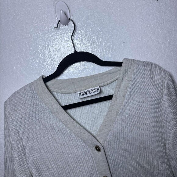 Vintage Cream Womens Size Medium Cotton Flax Blend Button Front Cardigan Sweater - Picture 4 of 10